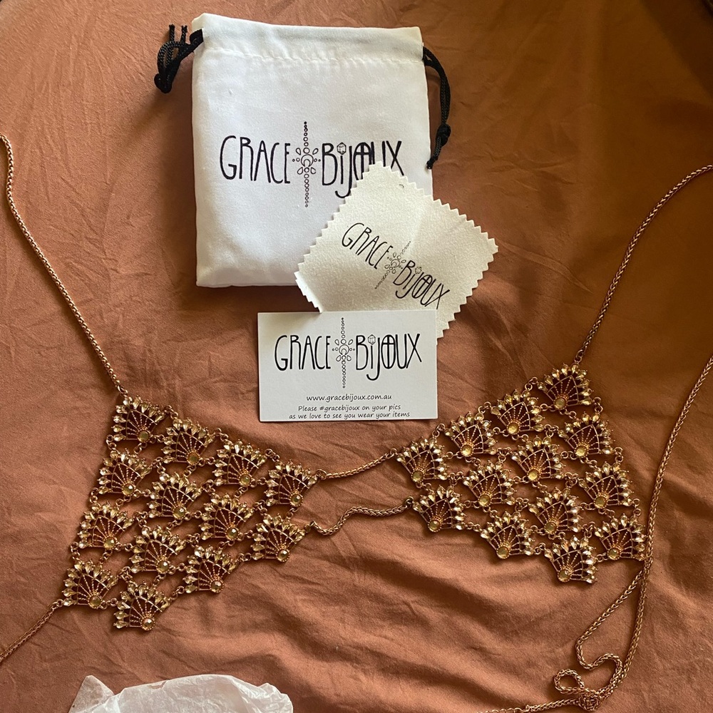 GRACE BIJOUX rose gold festival coachella stagecoah boho metal chain bra